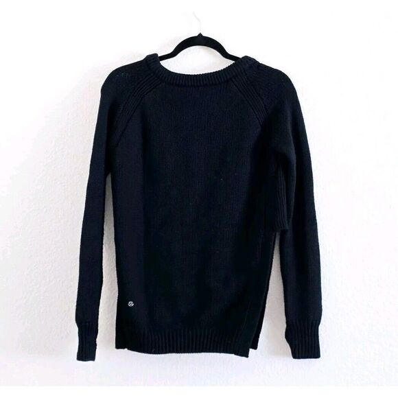 LULULEMON Women’s  Black Knit Sweater Side Vented Crewneck Size 6 - Picture 5 of 9